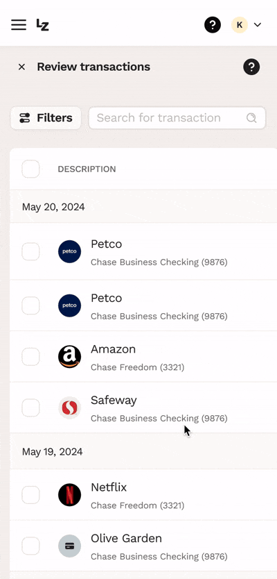 Review transactions animation