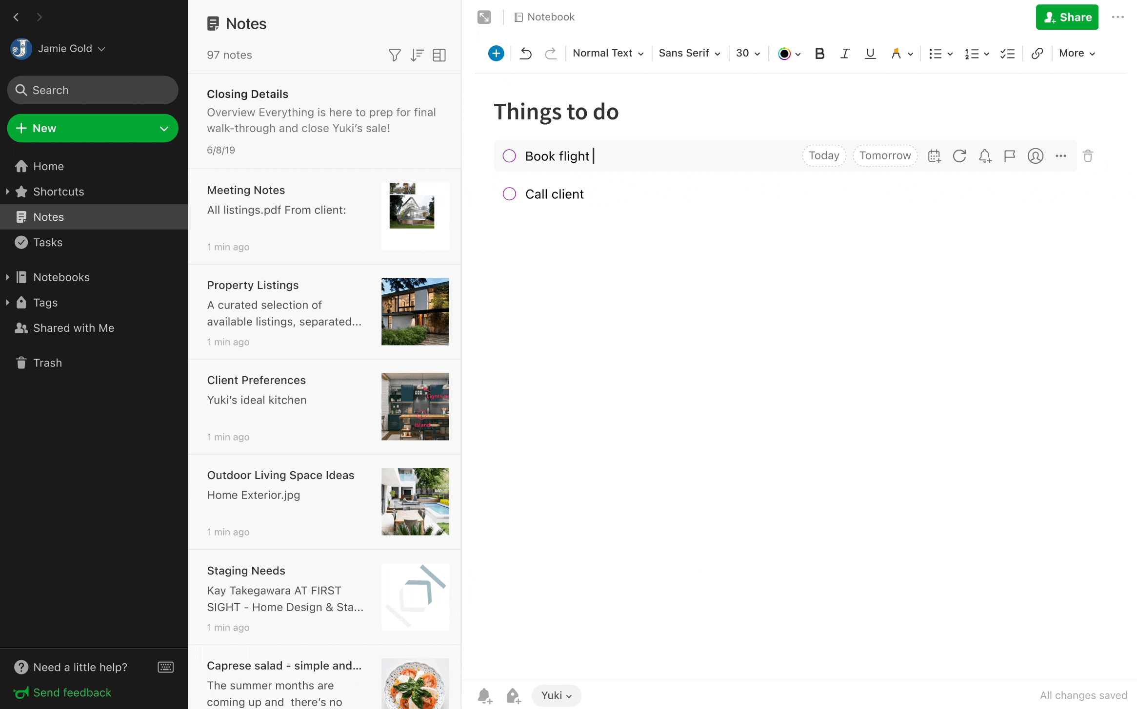 Desktop notes with due dates